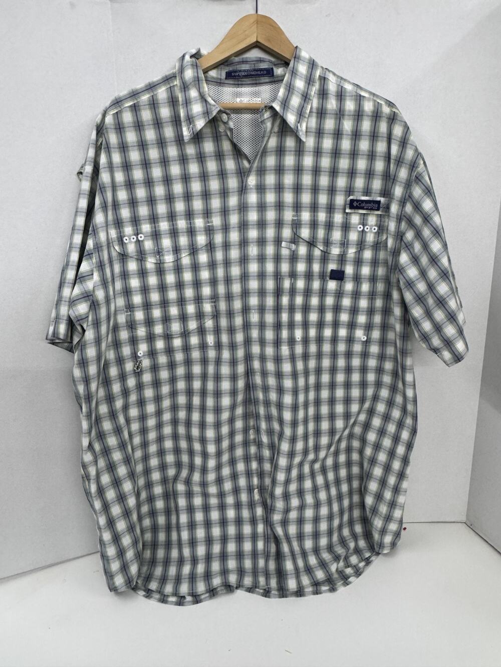 Mens Columbia Super Bonehead Short Sleeve Button Down Fishing Shirt Size XL